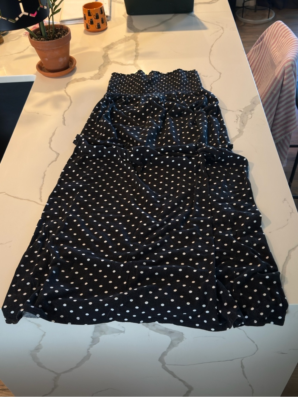 Xhilaration Black Maxi Swim Dress Cover Up with White Polka Dots